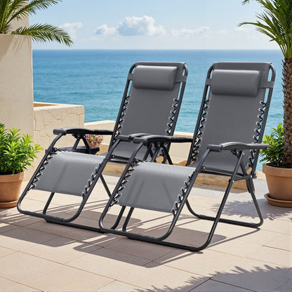 Lot de 2 chaises longues de jardin Homall Patio Zero Gravity avec coussins