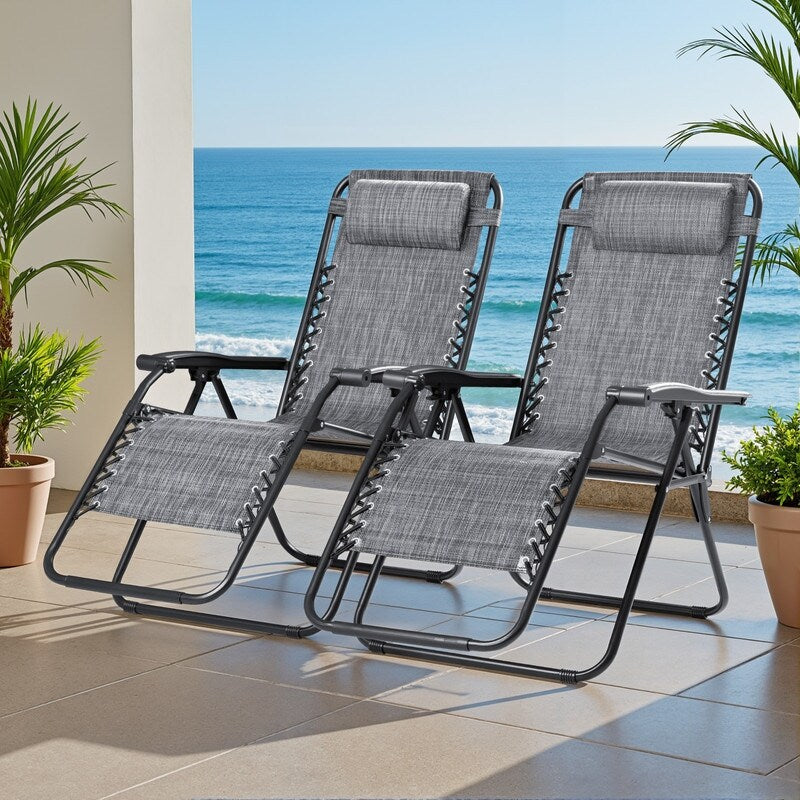 Lot de 2 chaises longues de jardin Homall Patio Zero Gravity avec coussins