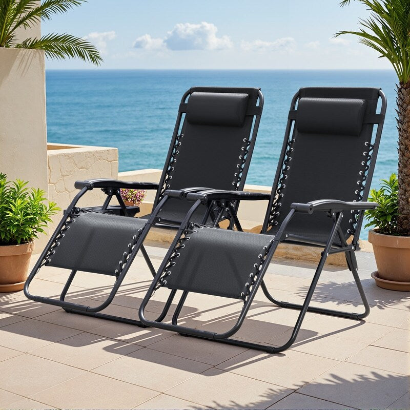 Lot de 2 chaises longues de jardin Homall Patio Zero Gravity avec coussins