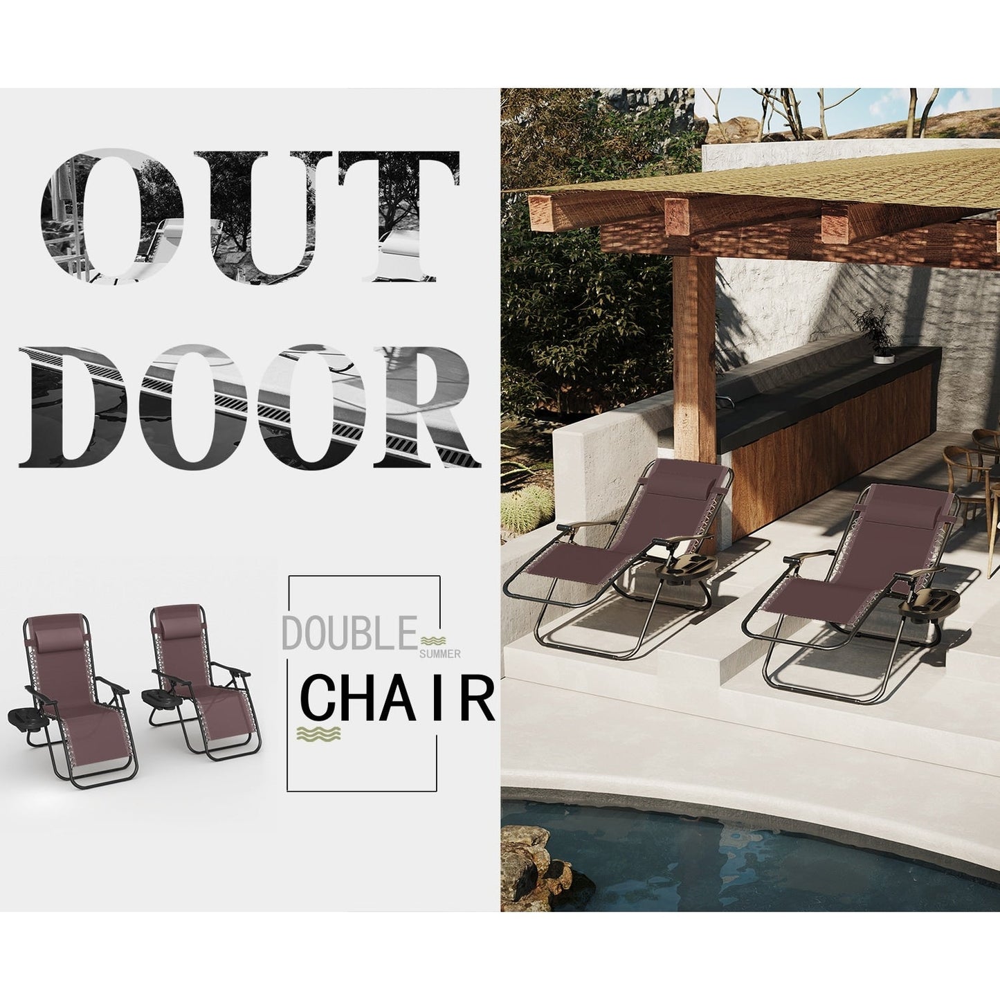 Lot de 2 chaises longues de jardin Homall Patio Zero Gravity avec coussins