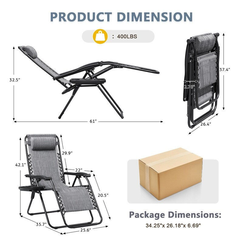 Lot de 2 chaises longues de jardin Homall Patio Zero Gravity avec coussins