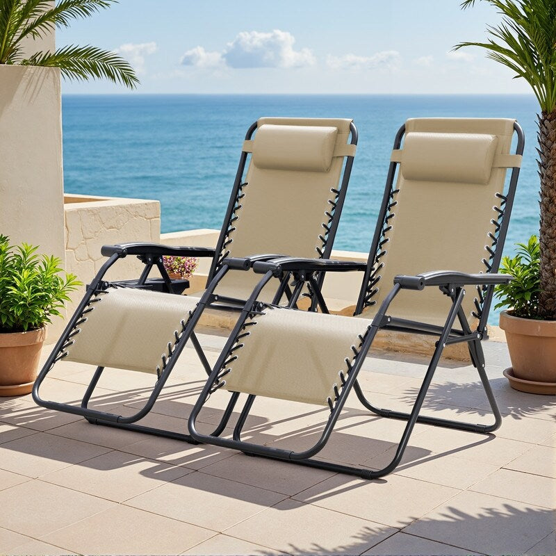 Lot de 2 chaises longues de jardin Homall Patio Zero Gravity avec coussins