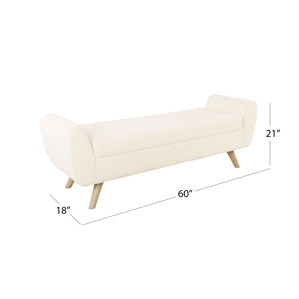 Banc de rangement moderne en sherpa avec pieds en bois HomePop