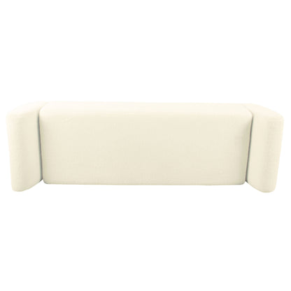 Banc de rangement moderne en sherpa avec pieds en bois HomePop