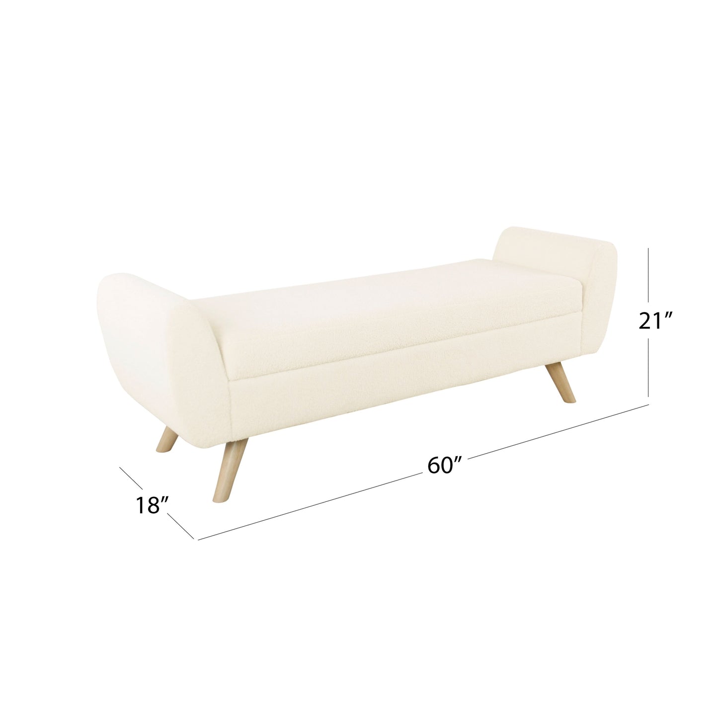 Banc de rangement moderne en sherpa avec pieds en bois HomePop