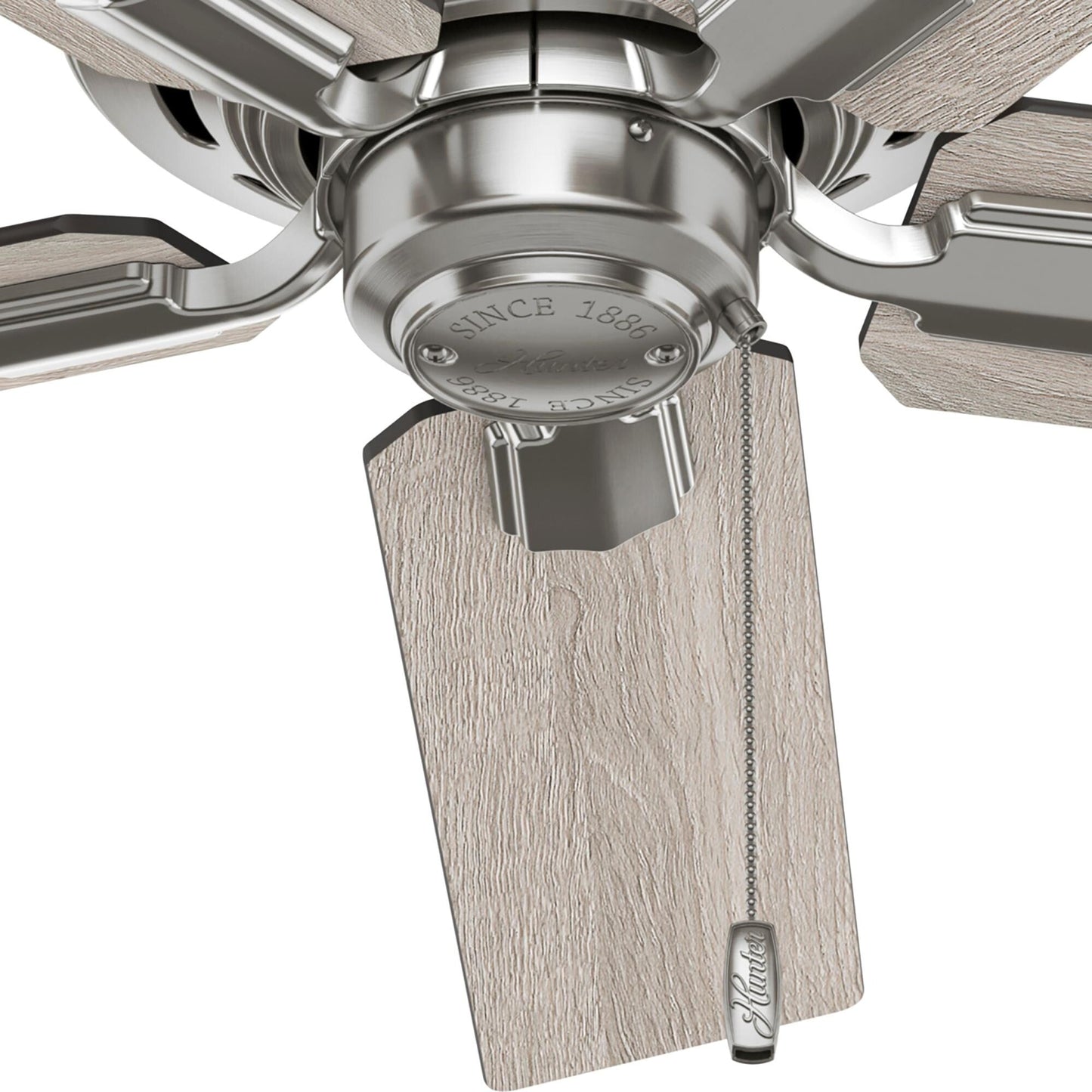 Ventilateur de plafond Hunter 44 Altidore en nickel brossé avec éclairage LED et chaînette - Style campagnard, rustique, transitionnel