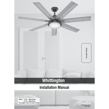 Ventilateur de plafond Hunter WiFi Whittington avec lumière LED, télécommande portable - Moulin à vent - Industriel, Ferme, Rustique - VENTILATEUR INTELLIGENT !