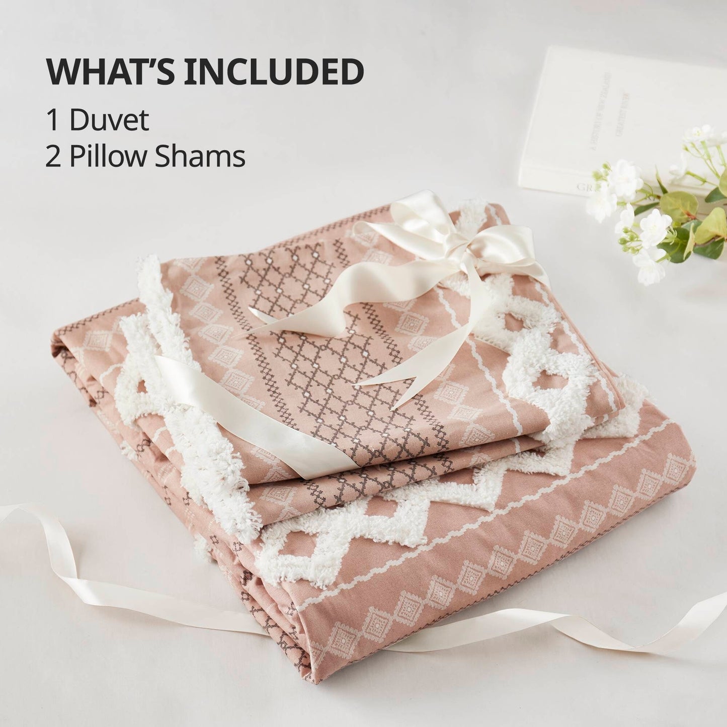 Parure de lit Imani en coton imprimé avec chenille INK+IVY