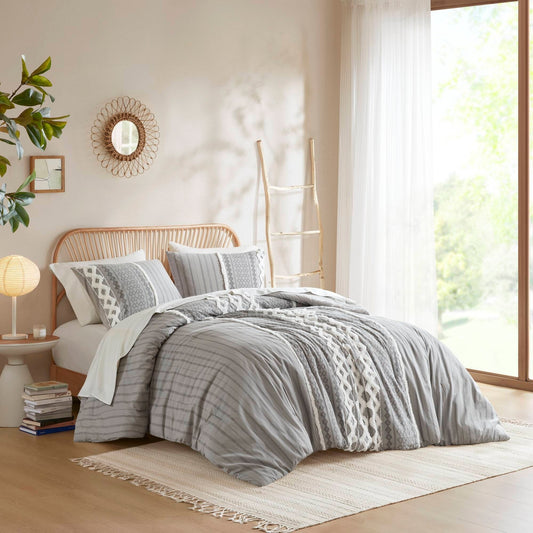 Parure de lit Imani en coton imprimé avec chenille INK+IVY