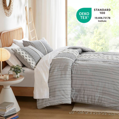 Parure de lit Imani en coton imprimé avec chenille INK+IVY