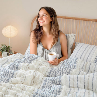 Parure de lit Imani en coton imprimé avec chenille INK+IVY