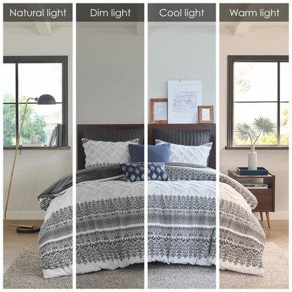 Parure de lit 3 pièces en coton avec capitonnage chenille INK+IVY Mila