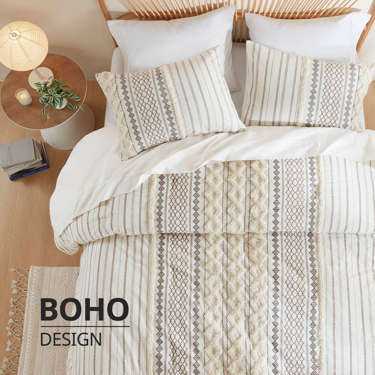 Parure de lit Imani en coton imprimé avec chenille INK+IVY