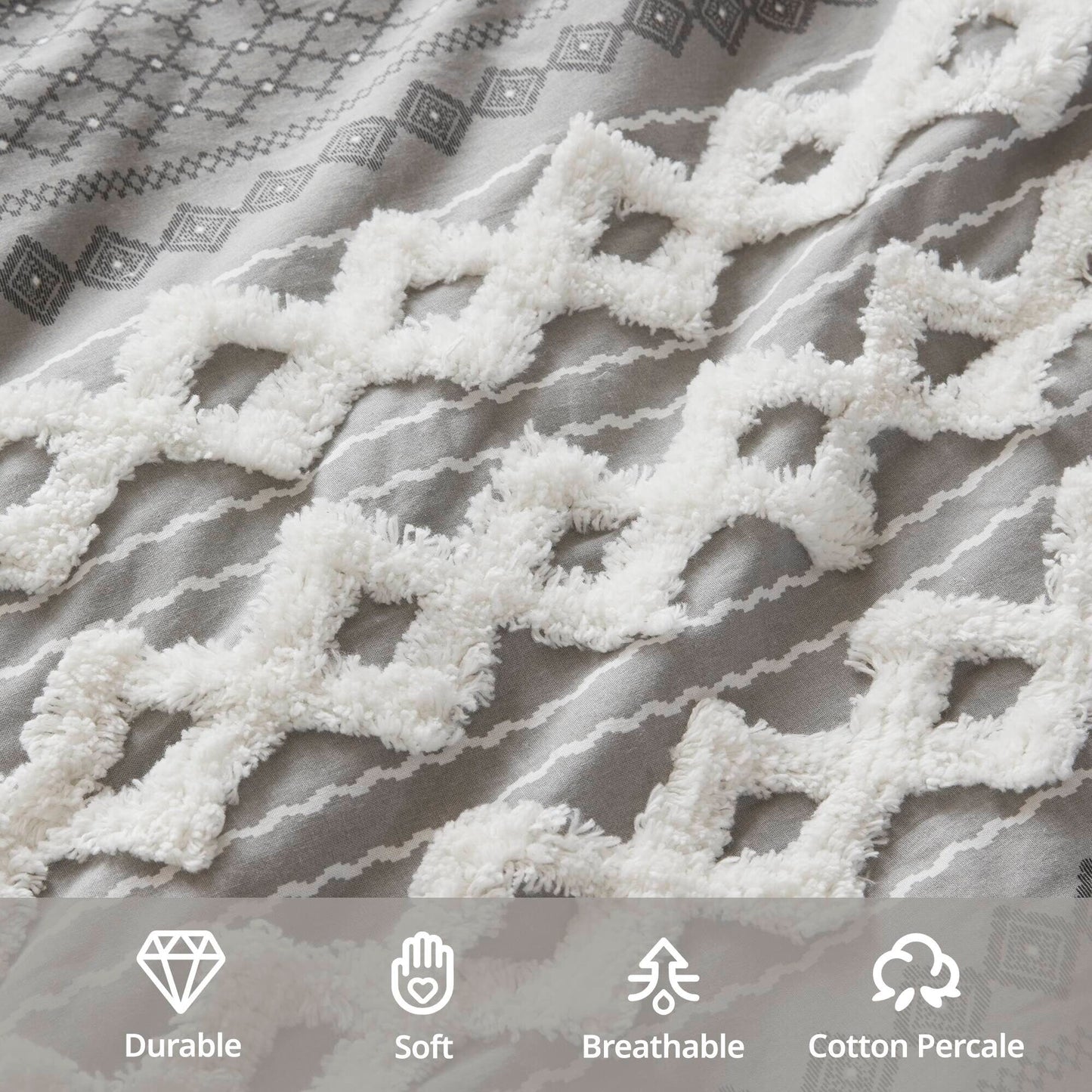 Parure de lit Imani en coton imprimé avec chenille INK+IVY