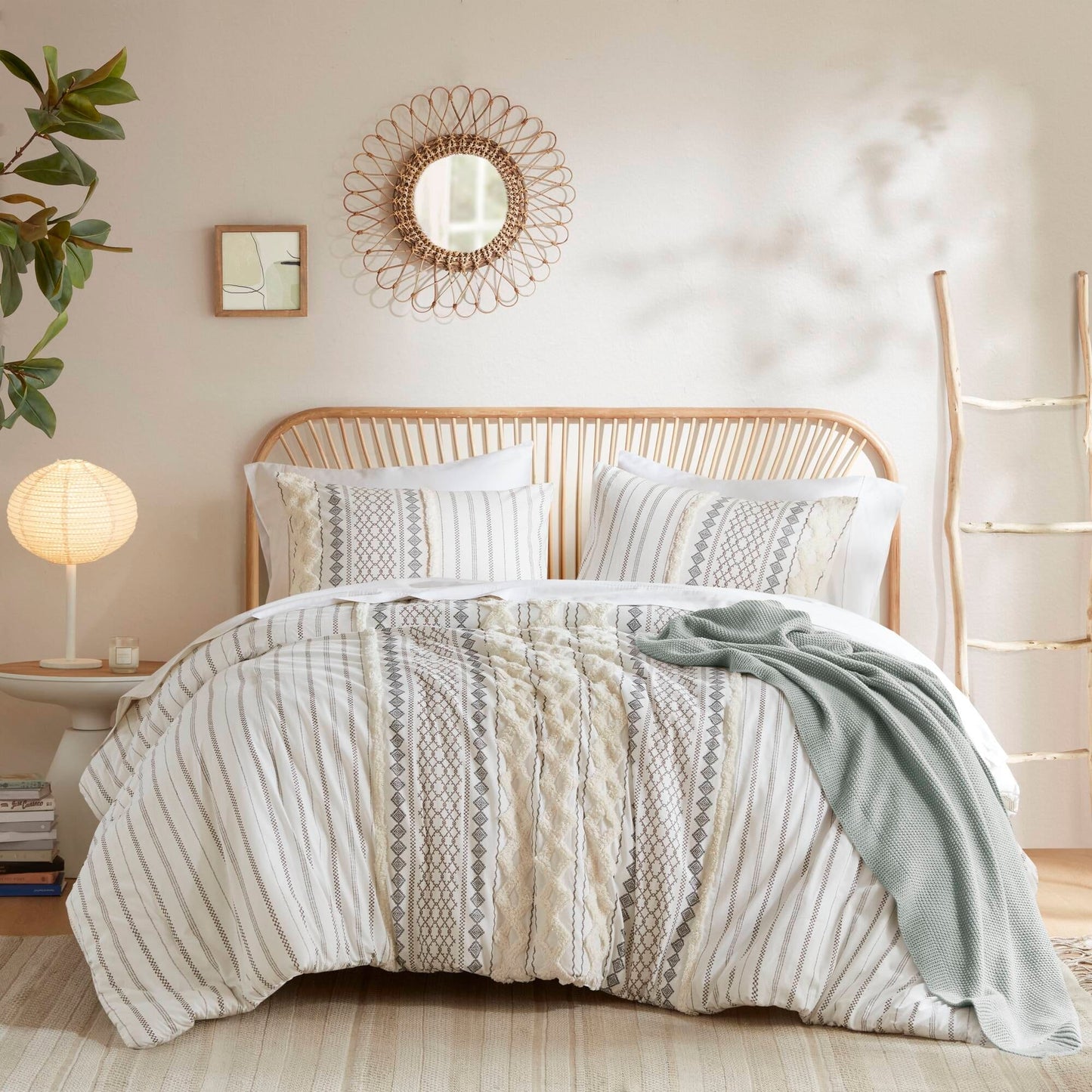 Parure de lit Imani en coton imprimé avec chenille INK+IVY