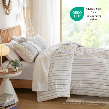 Parure de lit Imani en coton imprimé avec chenille INK+IVY