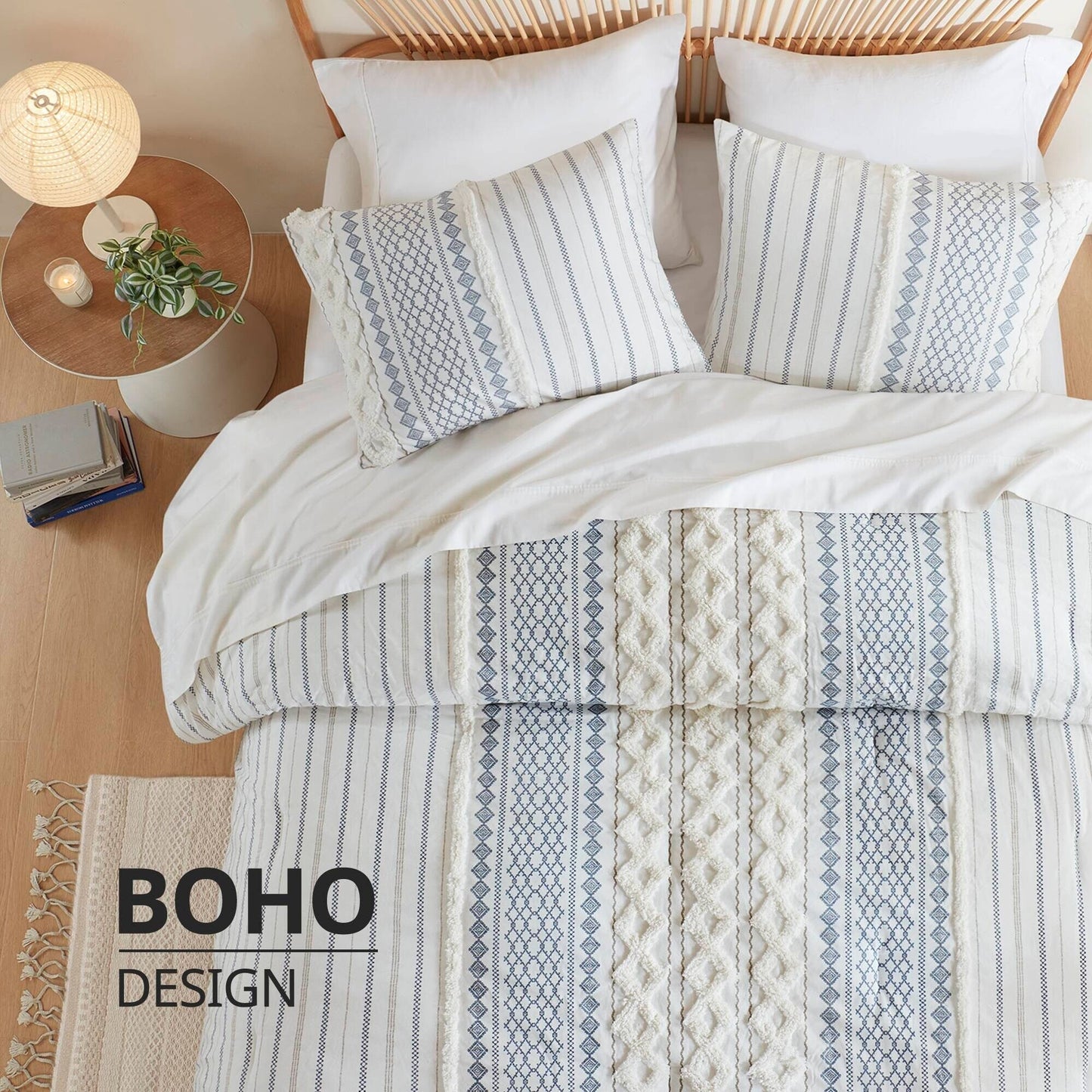 Parure de lit Imani en coton imprimé avec chenille INK+IVY