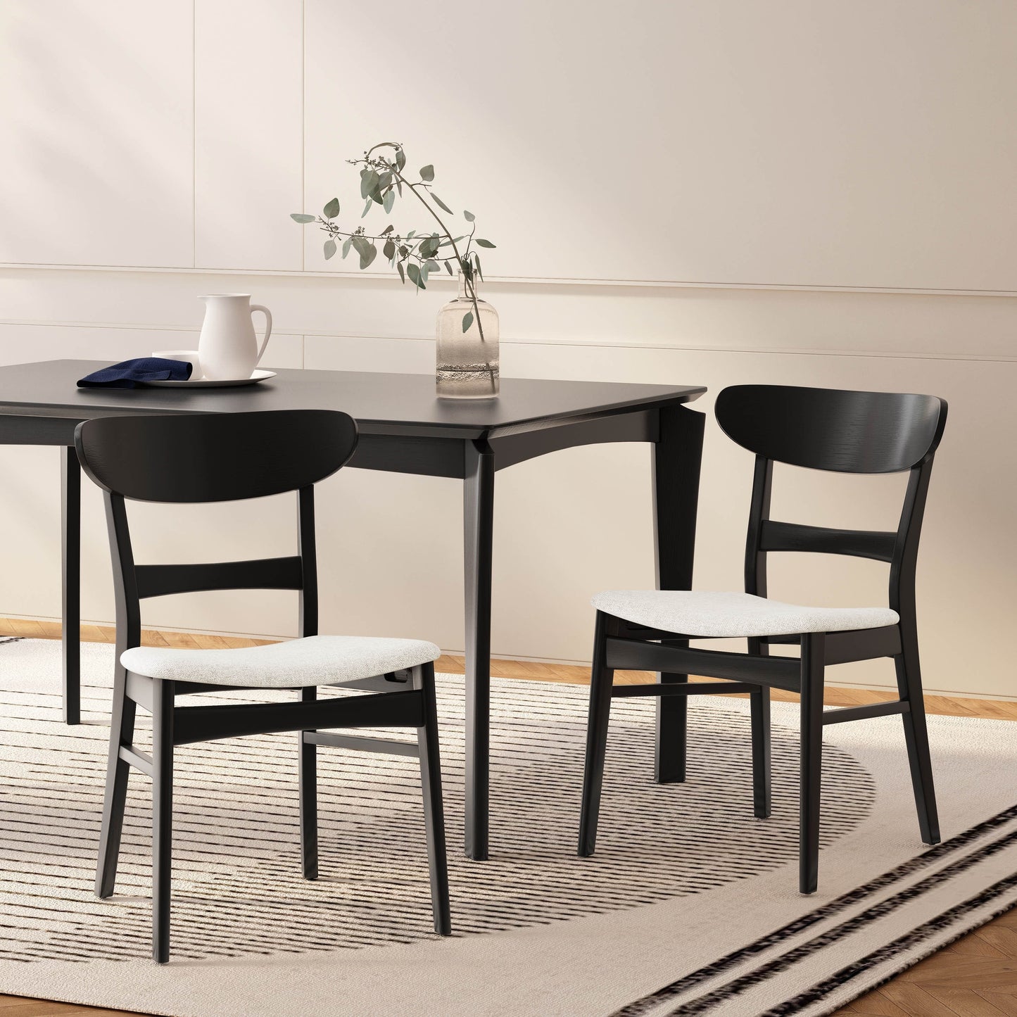 Chaise de salle à manger Abrielle en bois d'hévéa rembourrée, style milieu de siècle, par Christopher Knight Home (lot de 2)