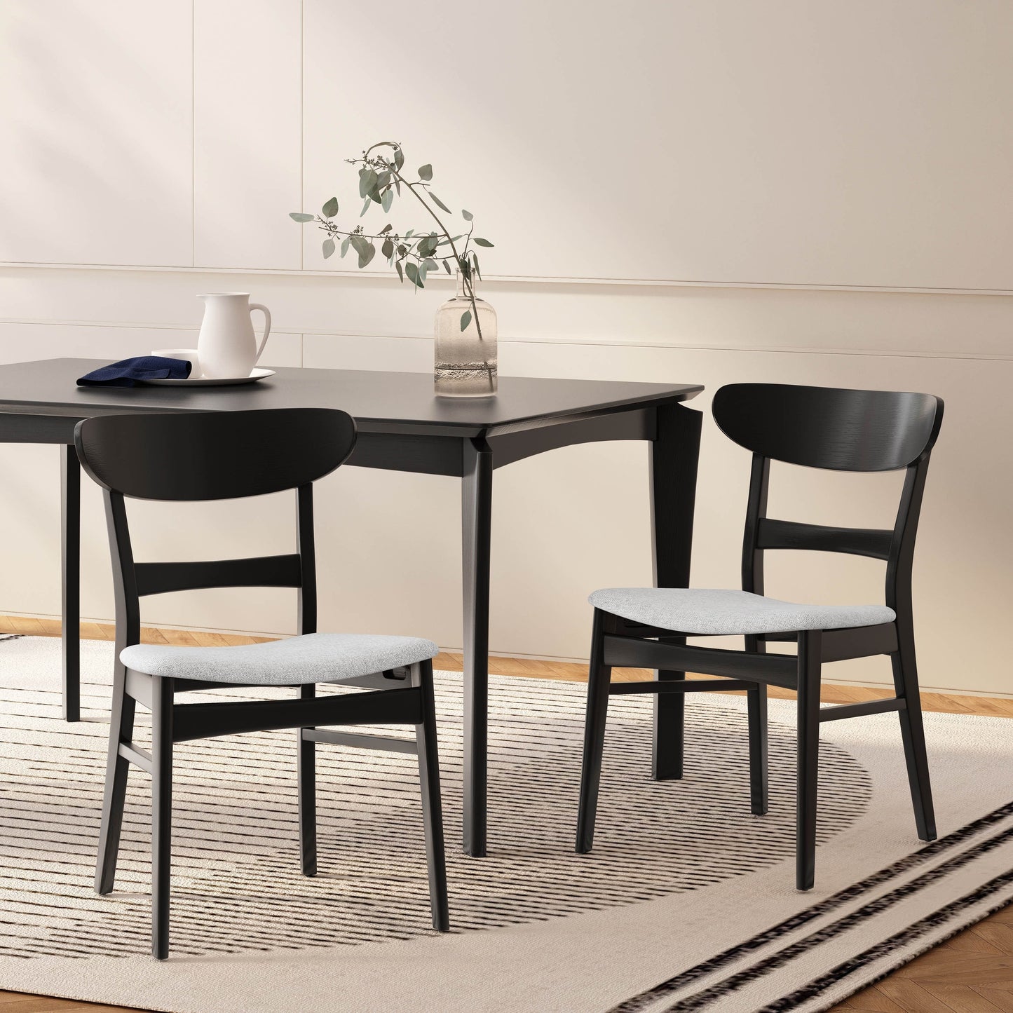 Chaise de salle à manger Abrielle en bois d'hévéa rembourrée, style milieu de siècle, par Christopher Knight Home (lot de 2)