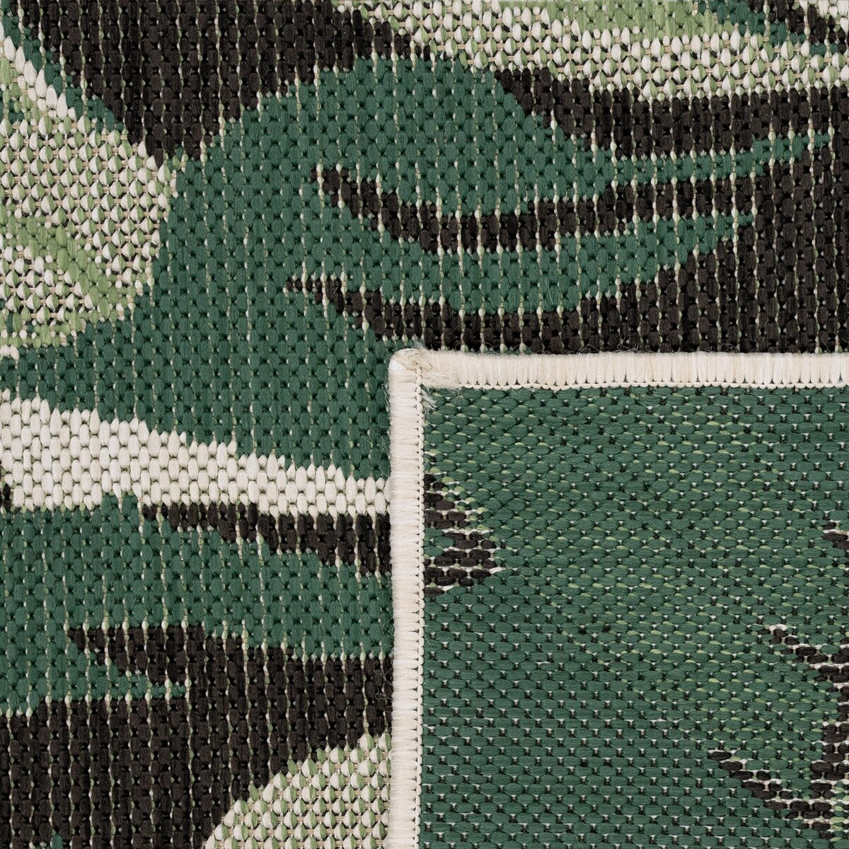 Tapis d'intérieur et d'extérieur à motif de feuilles de palmier tropicales pour terrasse, coloris vert et beige