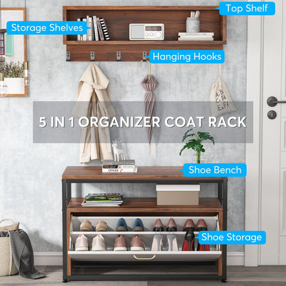 Ensemble de porte-manteaux et bancs à chaussures pour entrée, porte-manteaux et porte-chaussures industriel