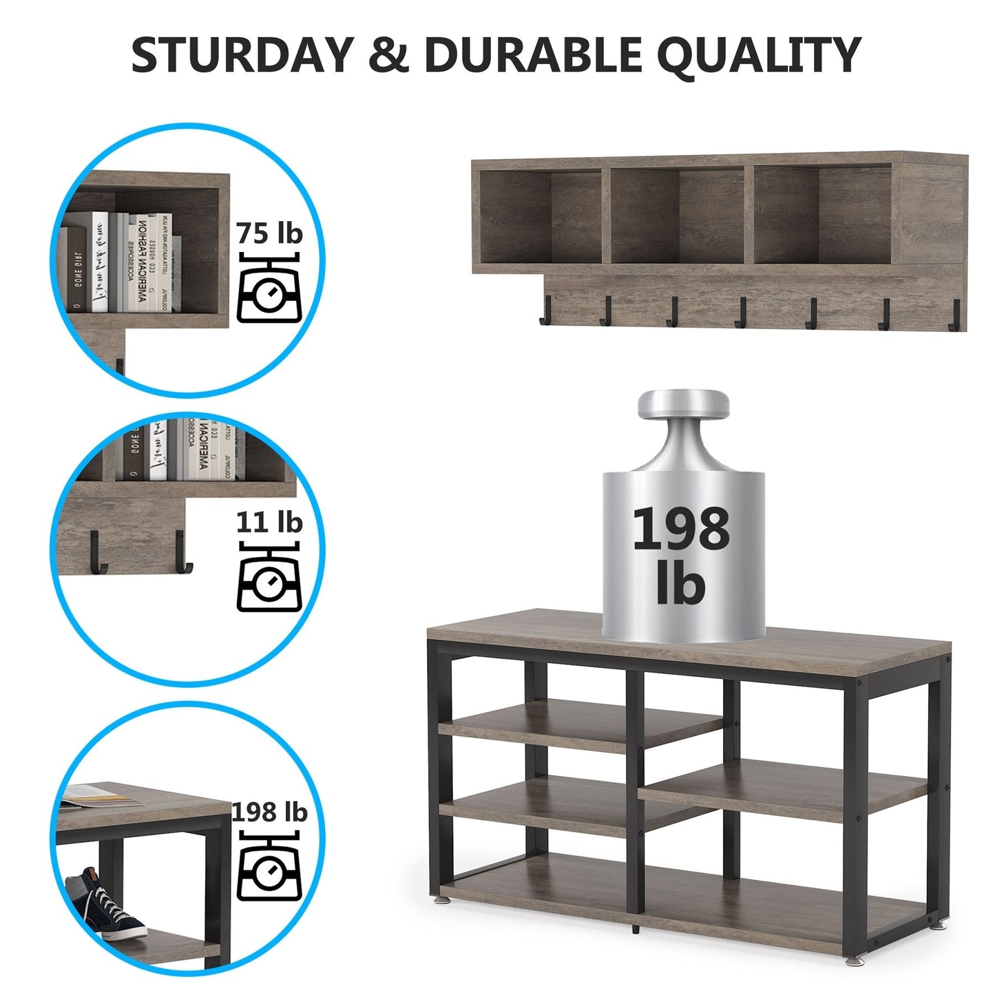 Ensemble de porte-manteaux et bancs à chaussures pour entrée, porte-manteaux et porte-chaussures industriel