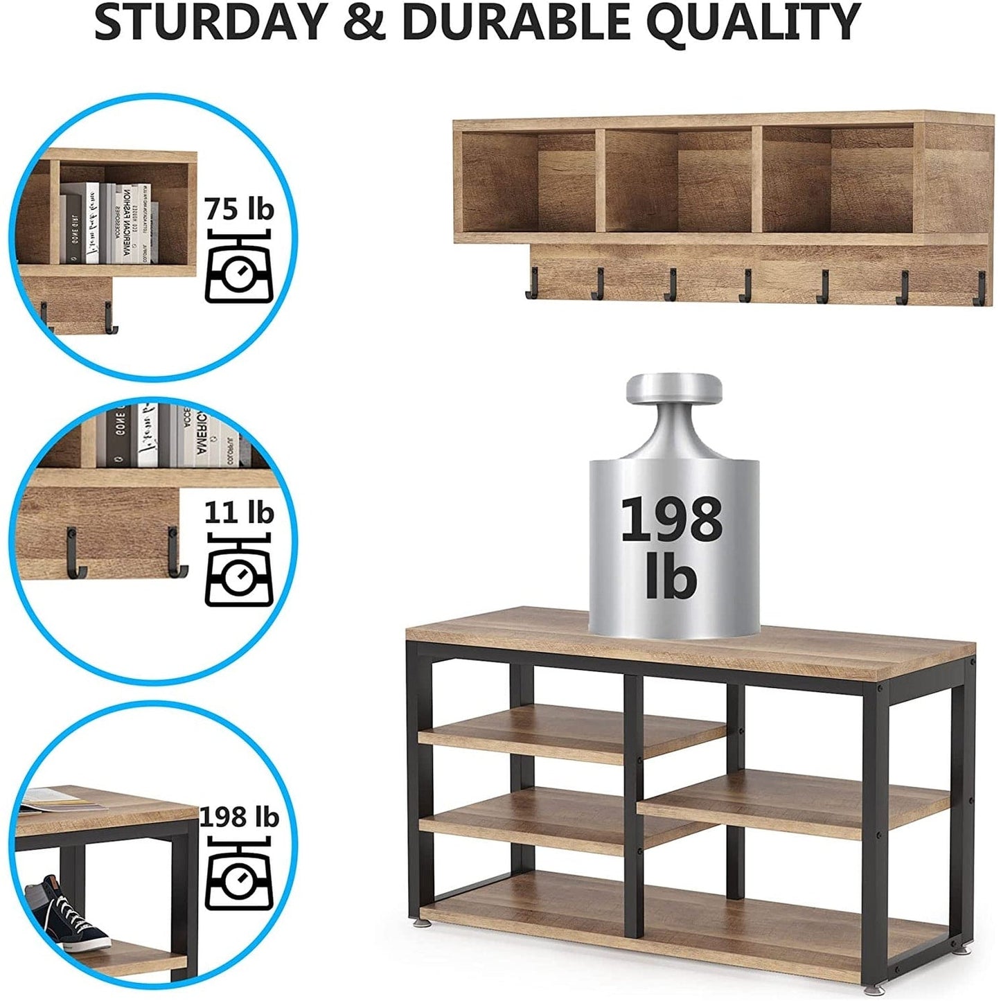 Ensemble de porte-manteaux et bancs à chaussures pour entrée, porte-manteaux et porte-chaussures industriel