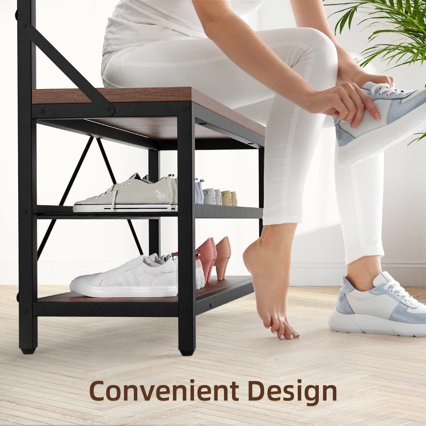 Portemanteau d'entrée industriel avec banc à chaussures 3 en 1 fonctionnel