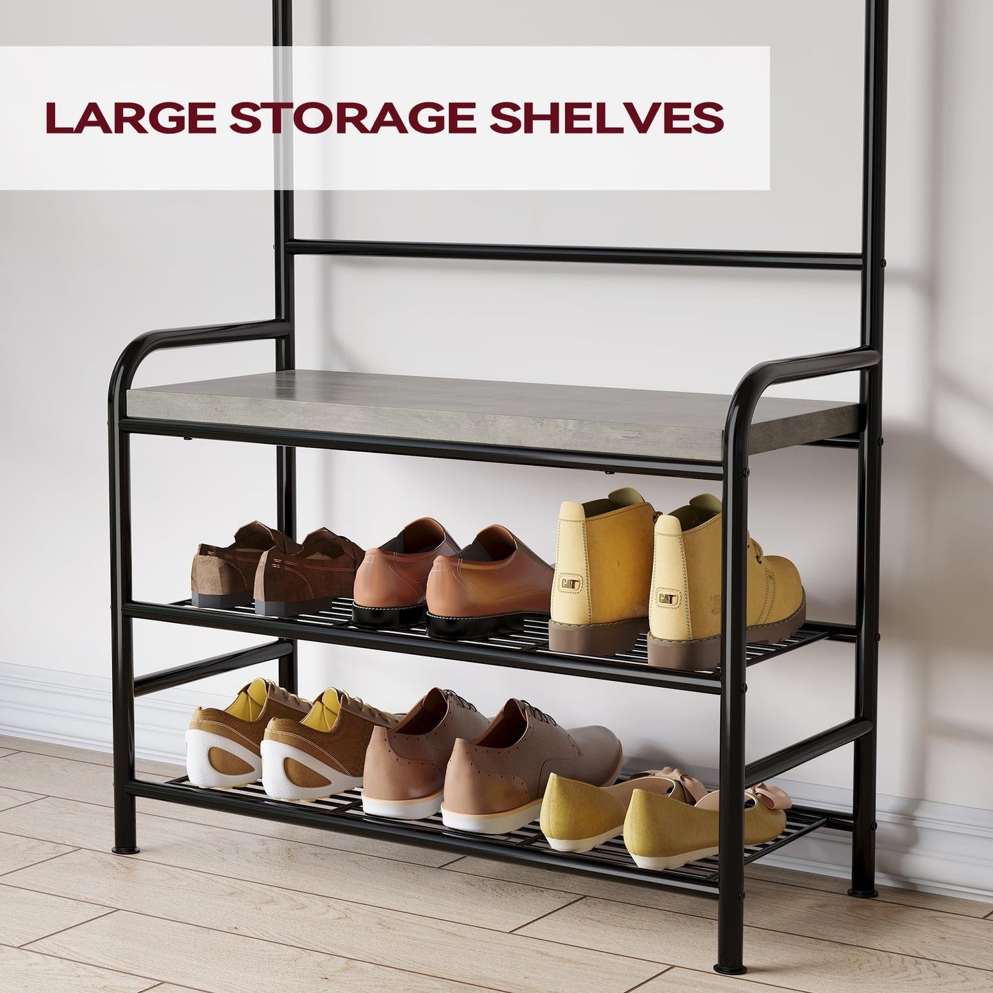 Portemanteau d'entrée industriel avec banc à chaussures 3 en 1 fonctionnel