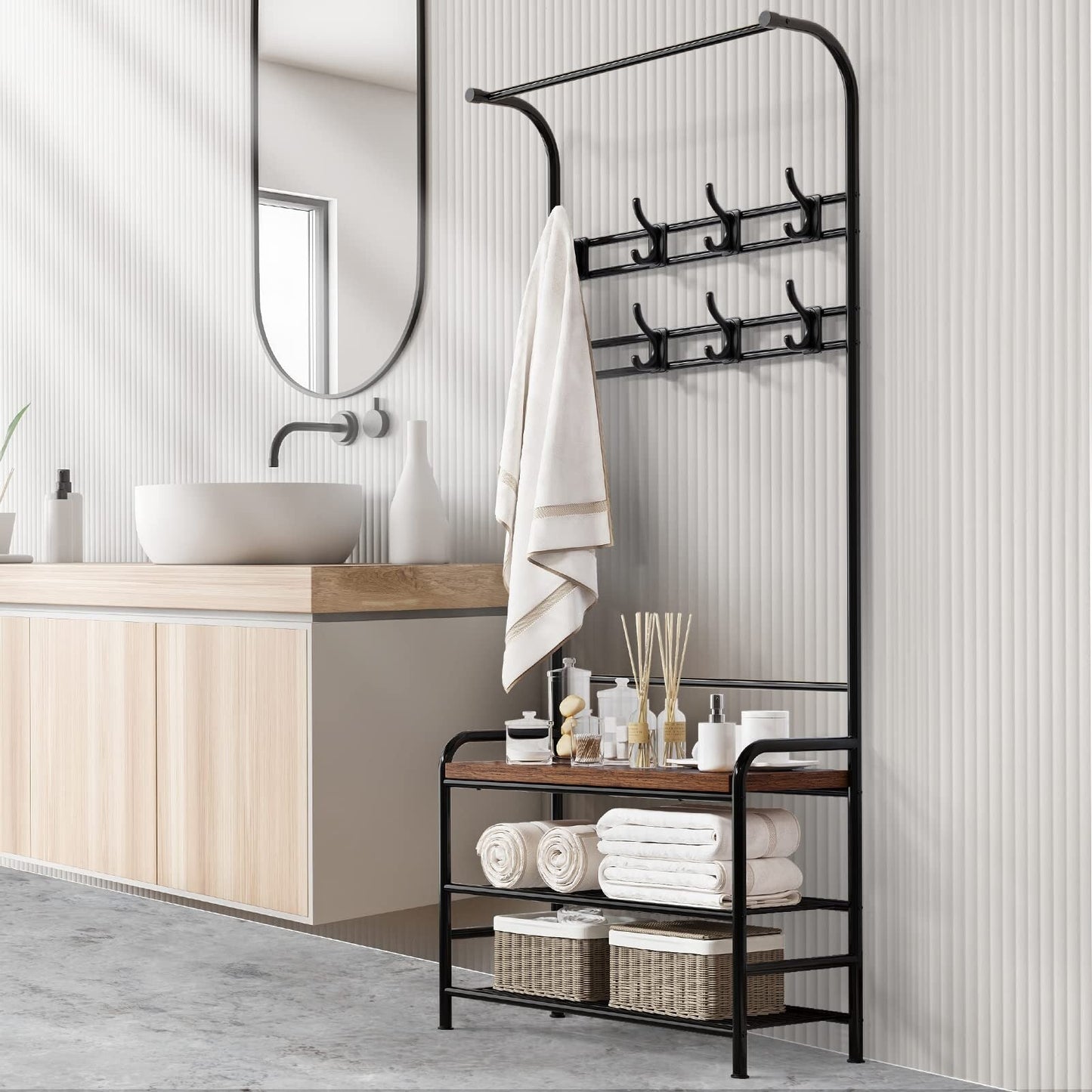 Portemanteau d'entrée industriel avec banc à chaussures 3 en 1 fonctionnel