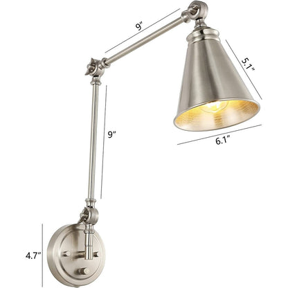 Applique murale industrielle à bras pivotant WINGBO avec abat-jour en métal, paquet de 2...