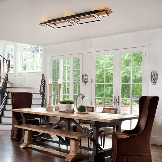 Plafonnier semi-encastré rectangulaire à LED intégré en bois pour couloir et hall d'entrée