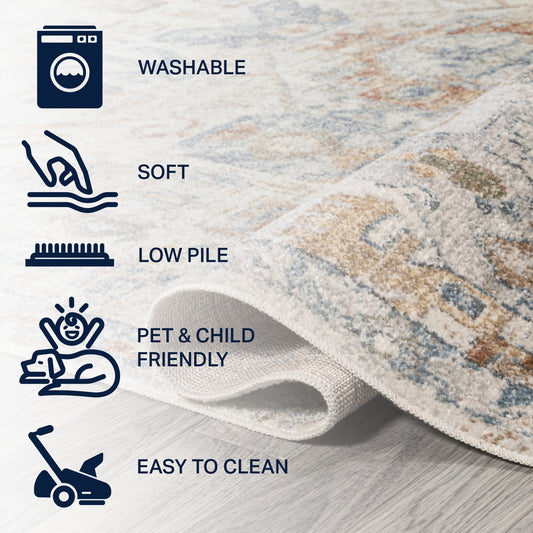 Tapis JONATHAN Y Brandy Bohemian Medallion à poils courts, lavable en machine, couleur crème/terre.