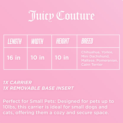 Sac de transport élégant Juicy Couture Give Me Treats pour animaux de compagnie - Sac de voyage