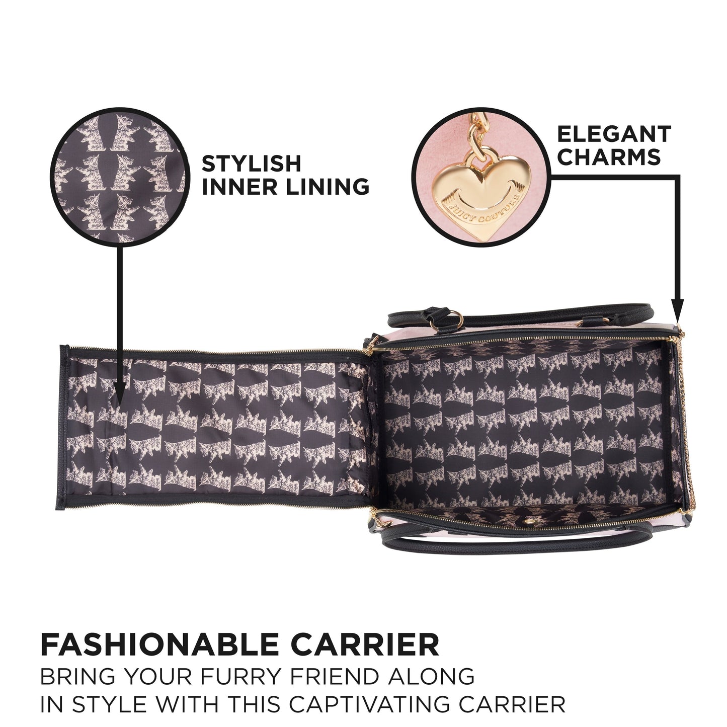Sac de transport élégant Juicy Couture Give Me Treats pour animaux de compagnie - Sac de voyage