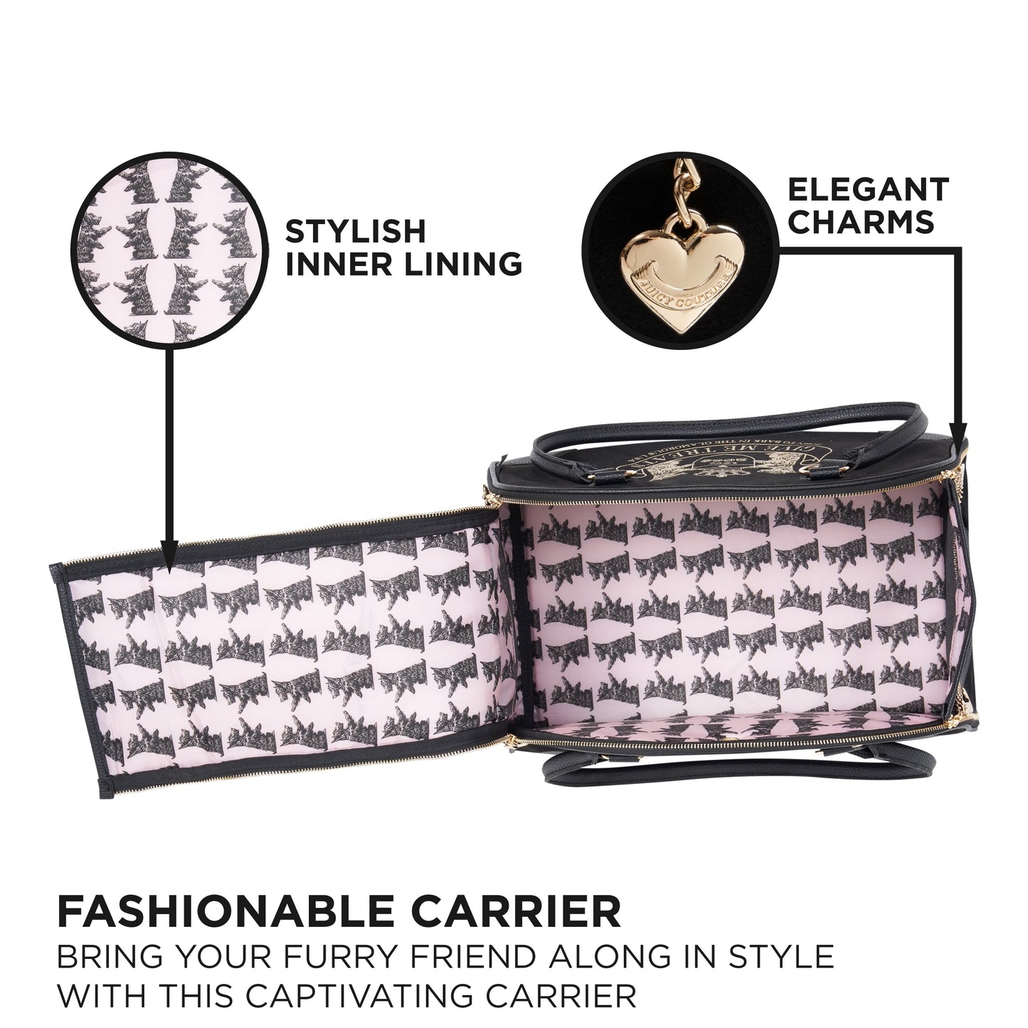 Sac de transport élégant Juicy Couture Give Me Treats pour animaux de compagnie - Sac de voyage