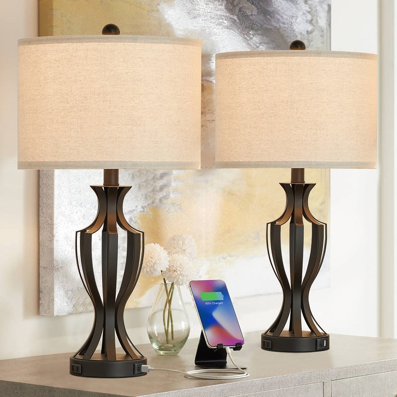 Lampe de table tactile KAWOTI 23 avec ampoules et port USB (lot de 2) – L12 x H23,25