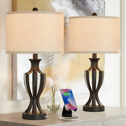 Lampe de table tactile KAWOTI 23 avec ampoules et port USB (lot de 2) – L12 x H23,25