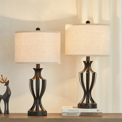 Lampe de table tactile KAWOTI 23 avec ampoules et port USB (lot de 2) – L12 x H23,25