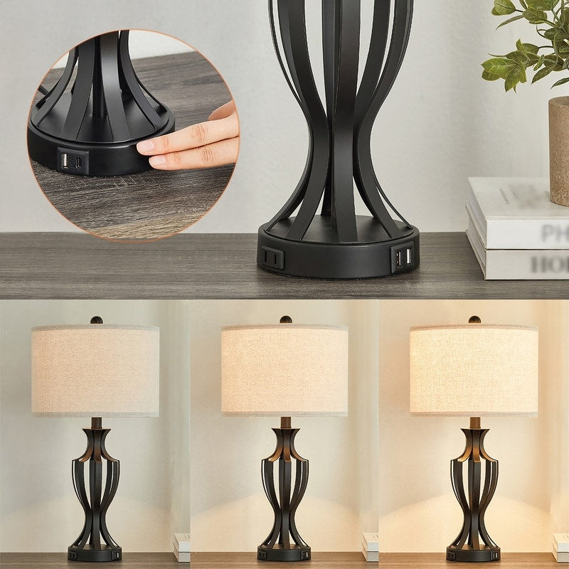 Lampe de table tactile KAWOTI 23 avec ampoules et port USB (lot de 2) – L12 x H23,25