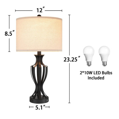 Lampe de table tactile KAWOTI 23 avec ampoules et port USB (lot de 2) – L12 x H23,25