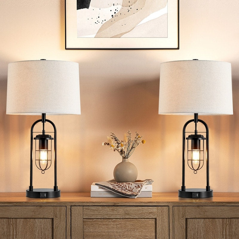 Lampe de table KAWOTI 26 pouces en bronze foncé avec ports USB et veilleuse