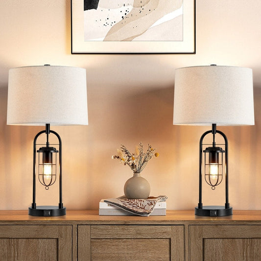 Lampe de table KAWOTI 26 pouces en bronze foncé avec ports USB et veilleuse