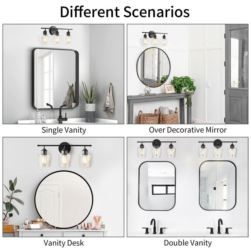 Applique de salle de bain KAWOTI à 3 lampes à intensité variable avec abat-jour en verre - L22 x l7 x H10,5