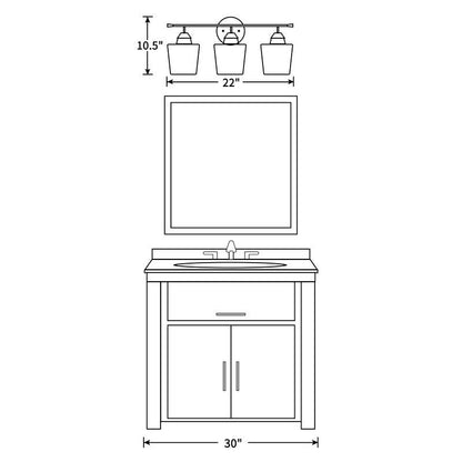 Applique de salle de bain KAWOTI à 3 lampes à intensité variable avec abat-jour en verre - L22 x l7 x H10,5