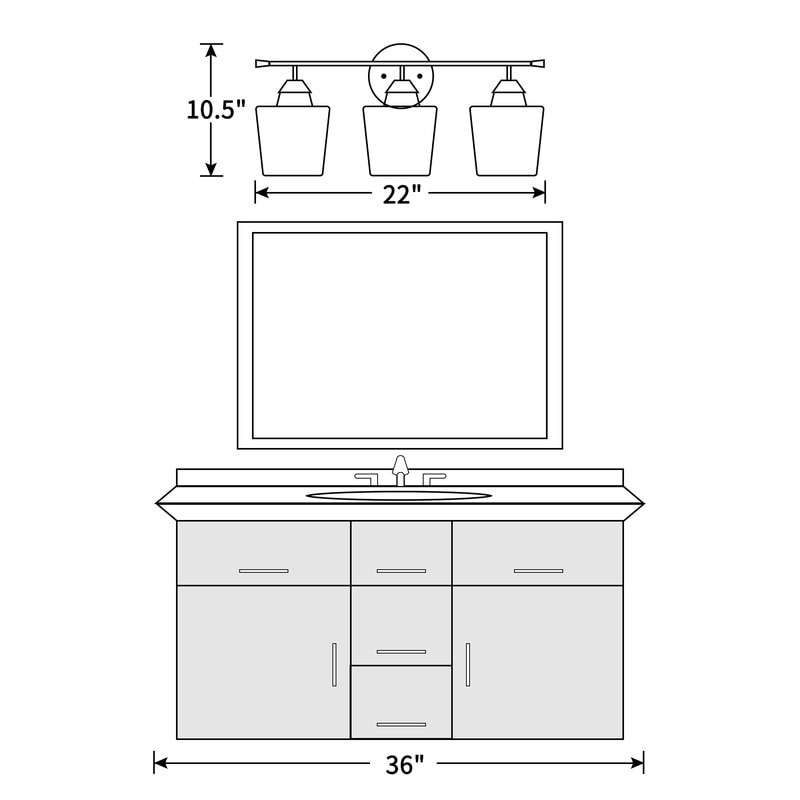 Applique de salle de bain KAWOTI à 3 lampes à intensité variable avec abat-jour en verre - L22 x l7 x H10,5