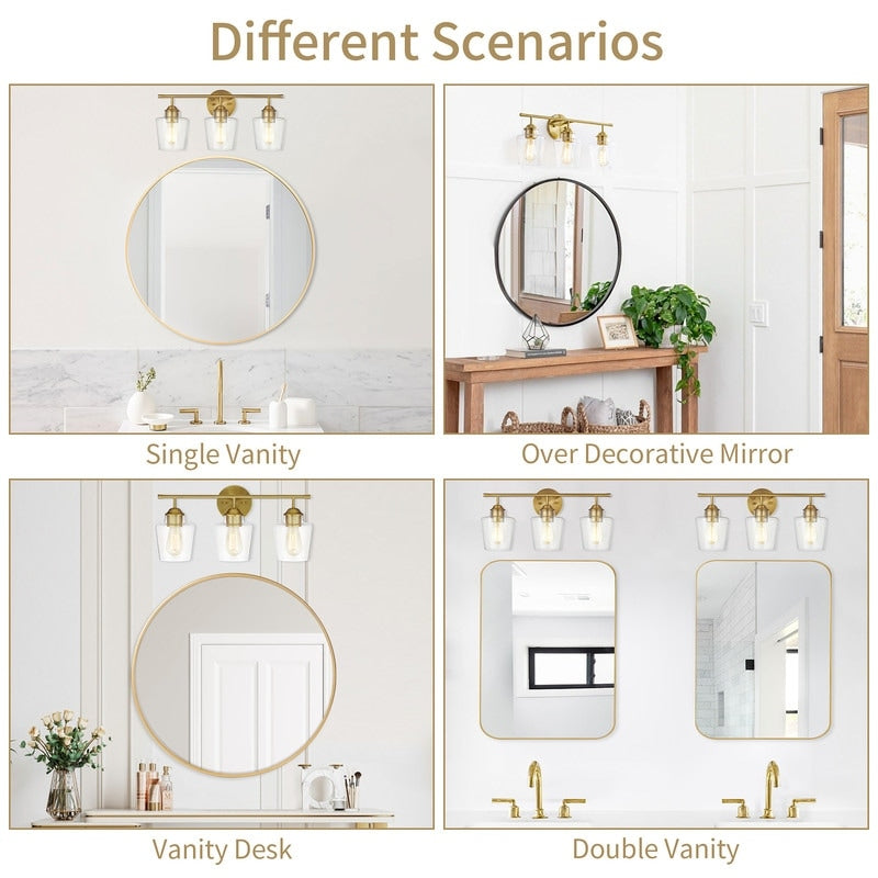 Applique de salle de bain KAWOTI à 3 lampes à intensité variable avec abat-jour en verre - L22 x l7 x H10,5