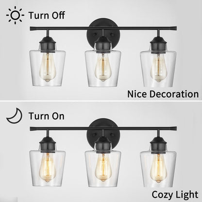Applique de salle de bain KAWOTI à 3 lampes à intensité variable avec abat-jour en verre - L22 x l7 x H10,5
