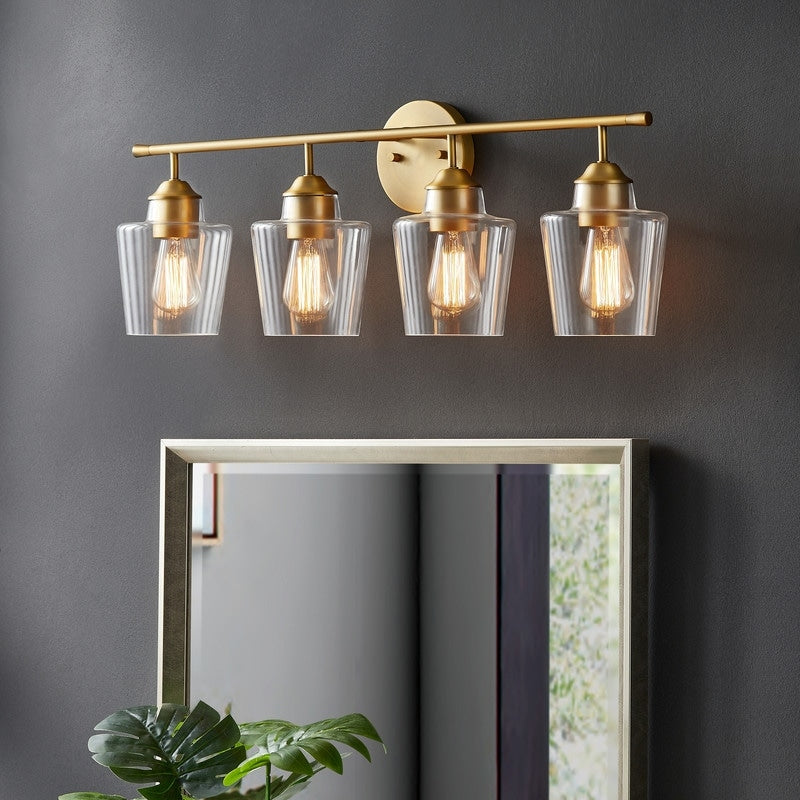 Applique de salle de bain KAWOTI à 4 lampes en métal à intensité variable avec abat-jour en verre