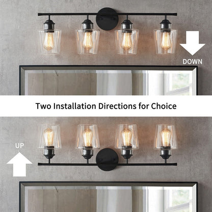 Applique de salle de bain KAWOTI à 4 lampes en métal à intensité variable avec abat-jour en verre